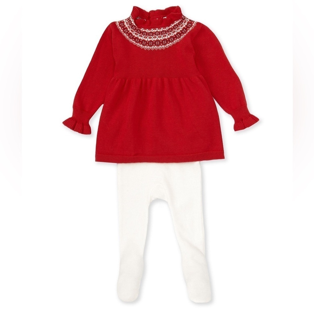 Edgehill Collection Baby Sz 3 M Fair-aisle Holiday Red Sweater Dress Tights NWT